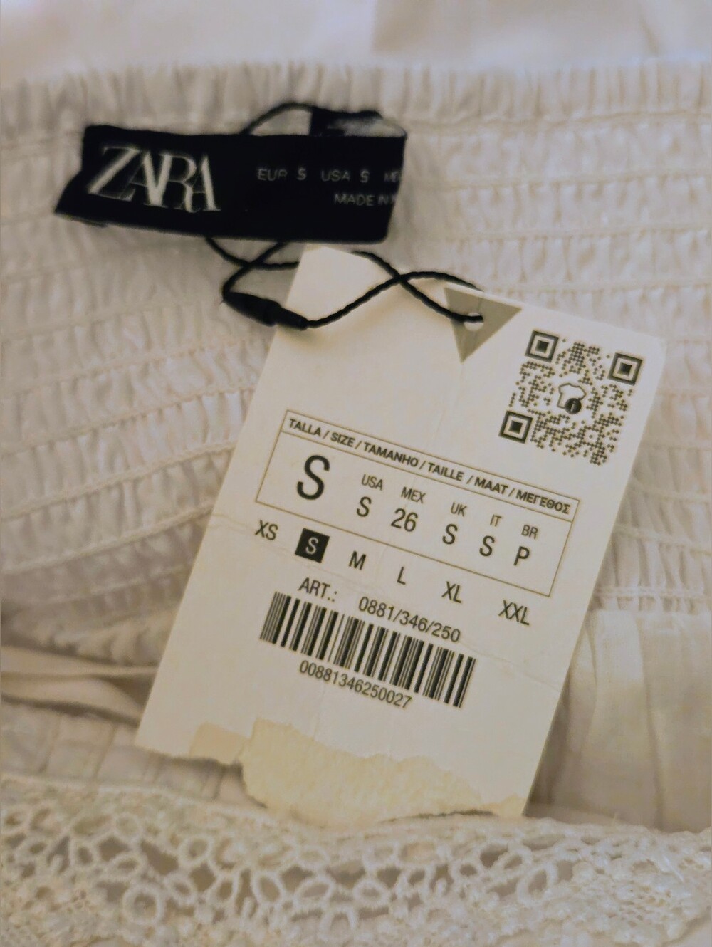ZARA White Tiered Lace Poplin Maxi Dress Smocked Size S - Picture 9 of 12